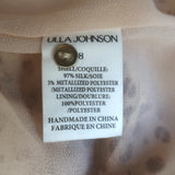 Ulla Johnson Cara Ruffled Midi Dress Beige Metallic Printed Chiffon Size 8