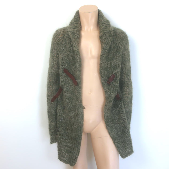 Alexander McQueen Buckled Cardigan Sage Green Mohair-Blend Size Small