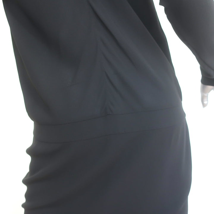 Brunello Cucinelli Draped-Front Long Sleeve Mini Dress Black Silk Size Small
