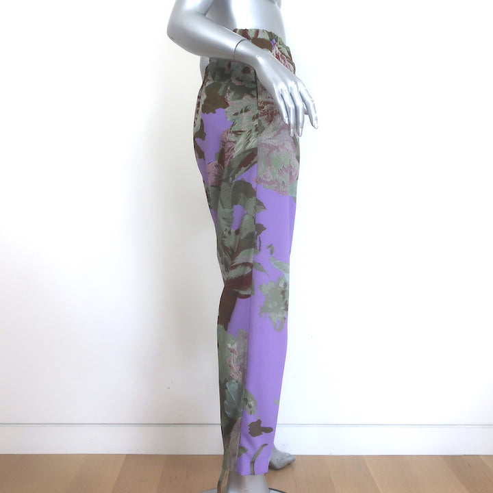 Dries Van Noten Cropped Pants Lavender Floral Print Stretch Crepe Size 40