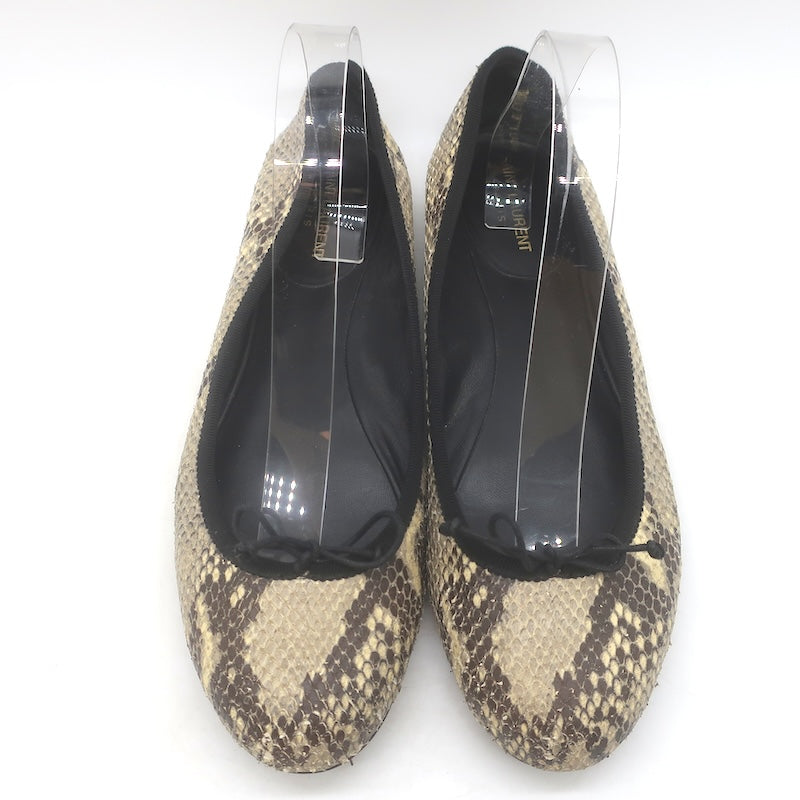 Saint Laurent Snakeskin Bow Ballet Flats Beige/Black Size 41 / US 10.5