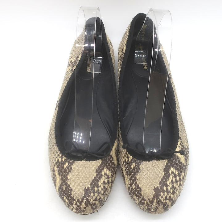 Saint Laurent Snakeskin Bow Ballet Flats Beige/Black Size 41 / US 10.5