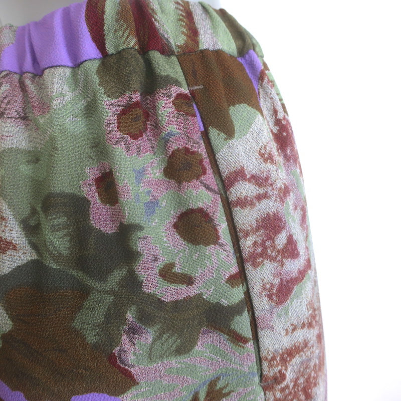 Dries Van Noten Cropped Pants Lavender Floral Print Stretch Crepe Size 40