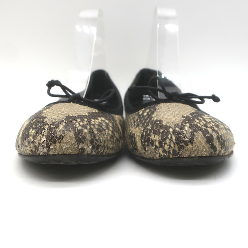 Saint Laurent Snakeskin Bow Ballet Flats Beige/Black Size 41 / US 10.5