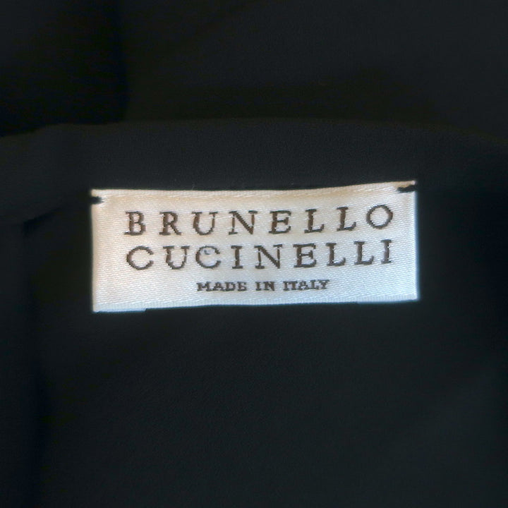 Brunello Cucinelli Draped-Front Long Sleeve Mini Dress Black Silk Size Small