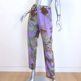 Dries Van Noten Cropped Pants Lavender Floral Print Stretch Crepe Size 40
