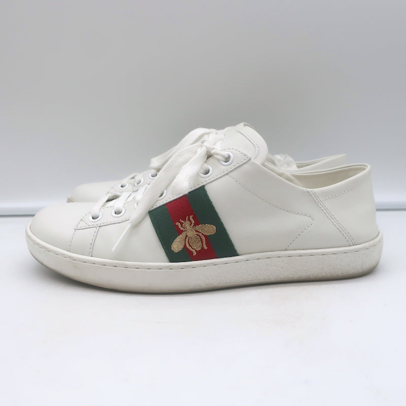 Gucci Ace Bee-Embroidered Fold Down Sneakers White Leather Size 35.5
