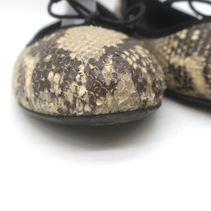 Saint Laurent Snakeskin Bow Ballet Flats Beige/Black Size 41 / US 10.5