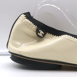 Chanel Bicolor Cap Toe Elastic Ballet Flats Cream & Black Patent Leather Size 39