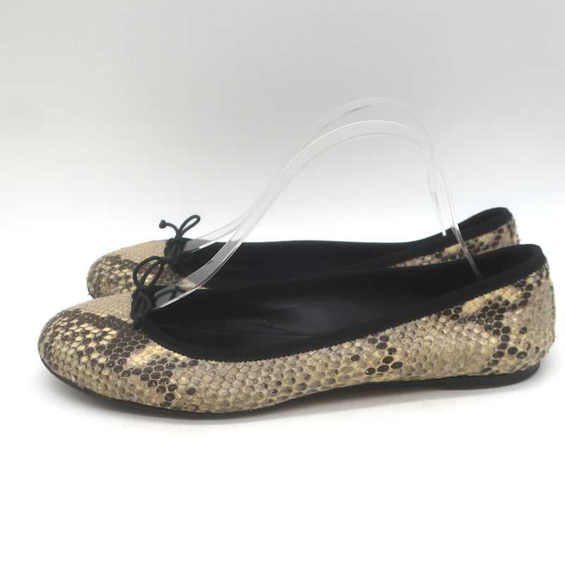 Saint Laurent Snakeskin Bow Ballet Flats Beige/Black Size 41 / US 10.5