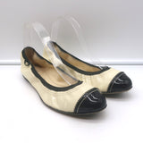 Chanel Bicolor Cap Toe Elastic Ballet Flats Cream & Black Patent Leather Size 39