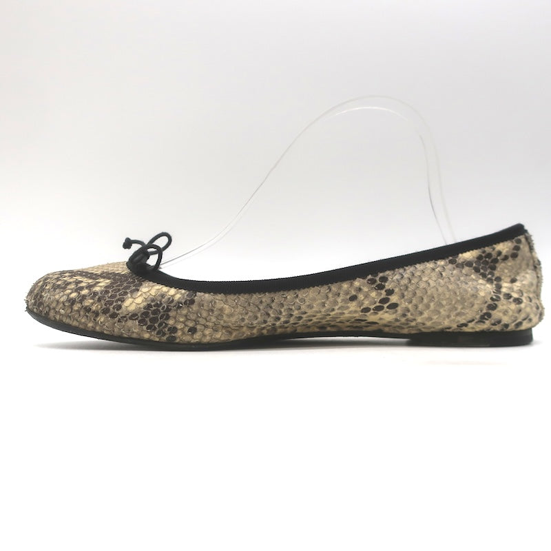 Saint Laurent Snakeskin Bow Ballet Flats Beige/Black Size 41 / US 10.5