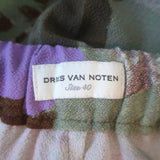 Dries Van Noten Cropped Pants Lavender Floral Print Stretch Crepe Size 40