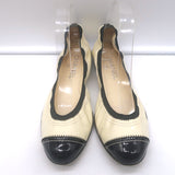 Chanel Bicolor Cap Toe Elastic Ballet Flats Cream & Black Patent Leather Size 39