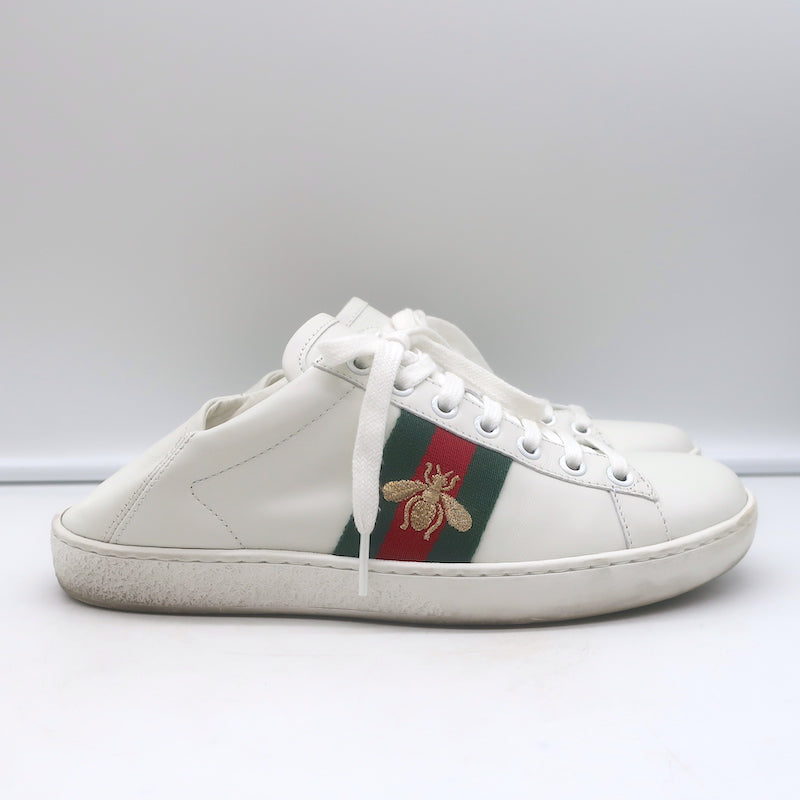 Gucci Ace Bee-Embroidered Fold Down Sneakers White Leather Size 35.5