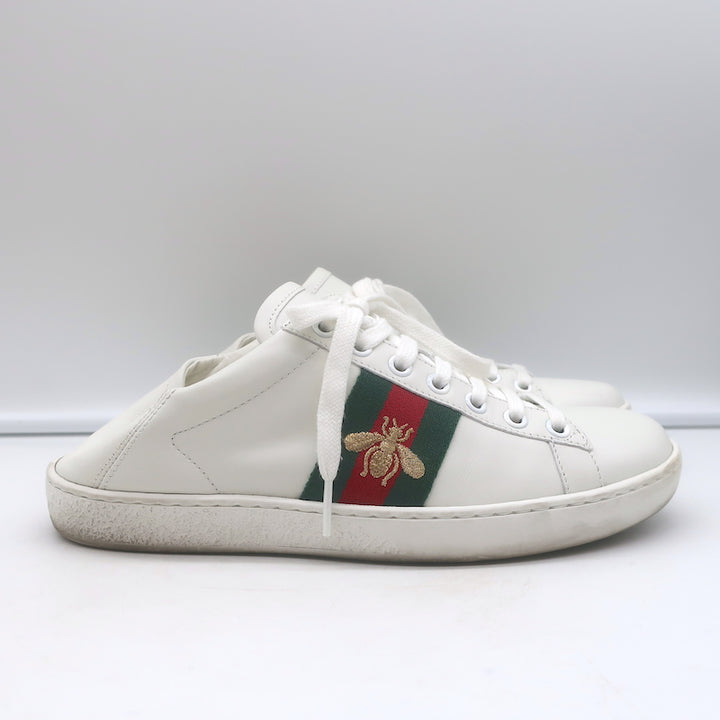 Gucci Ace Bee-Embroidered Fold Down Sneakers White Leather Size 35.5