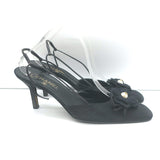 Chanel Camellia CC Faux Pearl Slingback Pumps Black Grosgrain Size 41