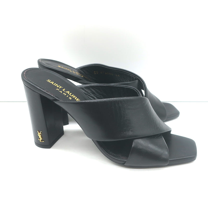 Saint Laurent LouLou Crisscross Sandals Black Leather Size 36 Open Toe Heels