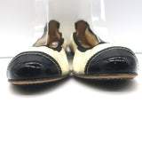 Chanel Bicolor Cap Toe Elastic Ballet Flats Cream & Black Patent Leather Size 39