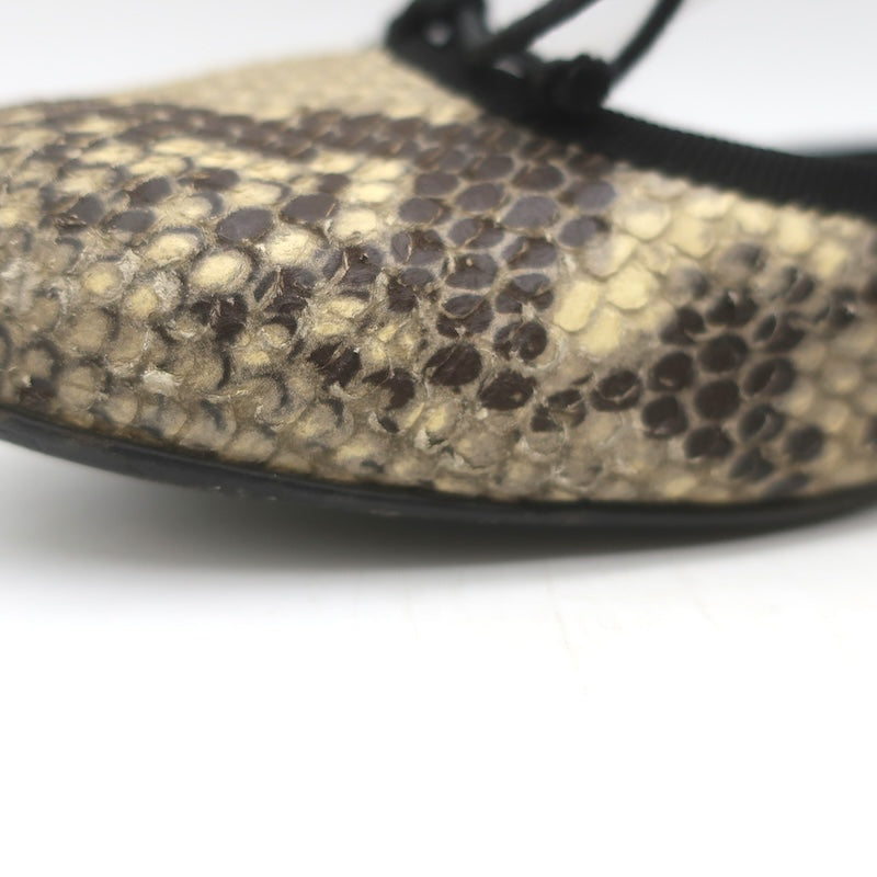 Saint Laurent Snakeskin Bow Ballet Flats Beige/Black Size 41 / US 10.5