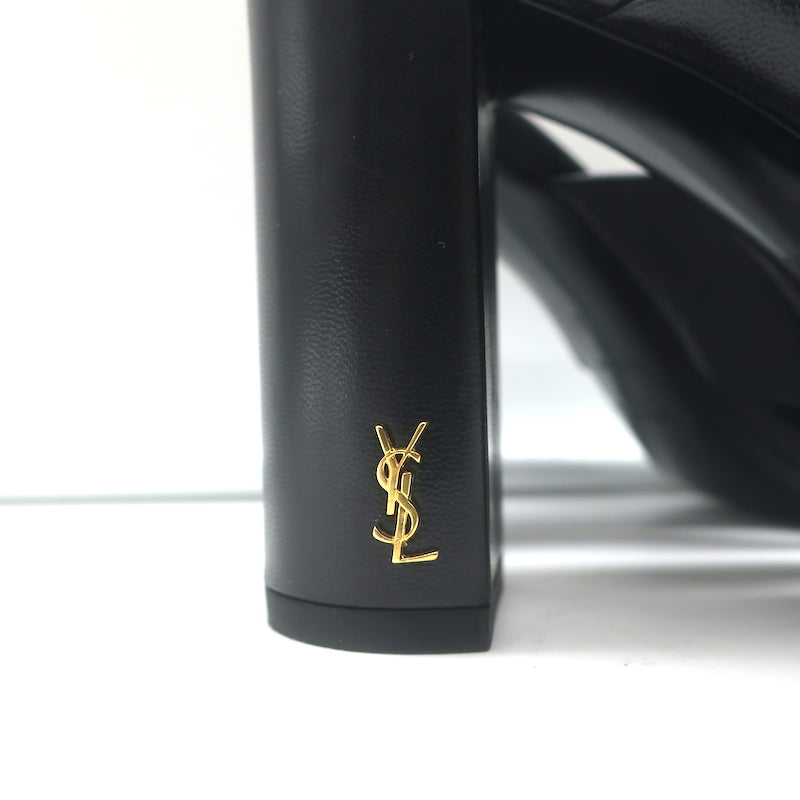 Saint Laurent LouLou Crisscross Sandals Black Leather Size 36 Open Toe Heels