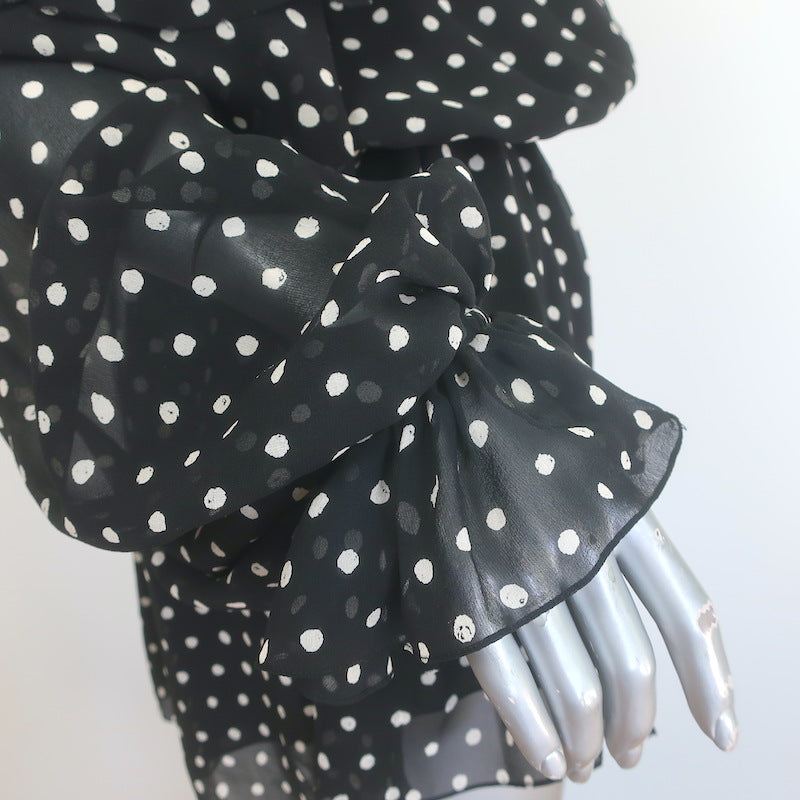 Saint Laurent Polka Dot One-Shoulder Mini Dress Black Silk Size 38