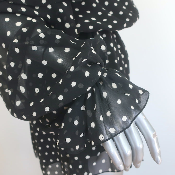 Saint Laurent Polka Dot One-Shoulder Mini Dress Black Silk Size 38