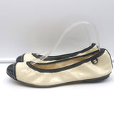 Chanel Bicolor Cap Toe Elastic Ballet Flats Cream & Black Patent Leather Size 39