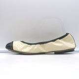 Chanel Bicolor Cap Toe Elastic Ballet Flats Cream & Black Patent Leather Size 39