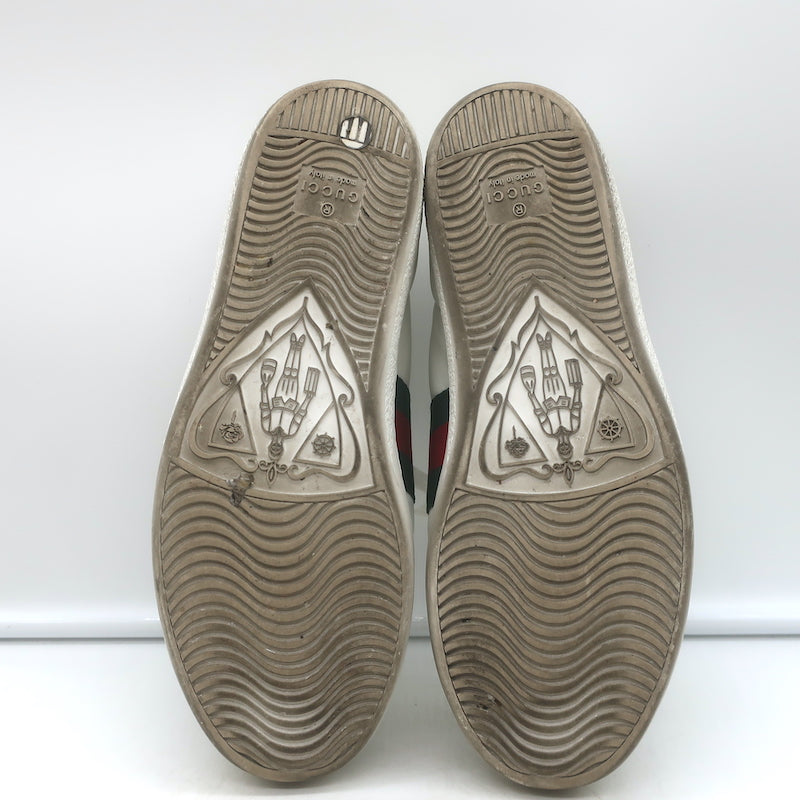 Gucci Ace Bee-Embroidered Fold Down Sneakers White Leather Size 35.5