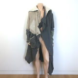 Greg Lauren Nomad Shearling-Hood Coat Beige Military Canvas & Gray Wool Size 3