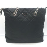 Prada Quilted Tessuto Nylon Impuntu Chain Strap Tote Black Large Shoulder Bag