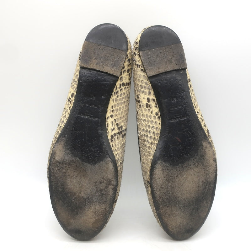 Saint Laurent Snakeskin Bow Ballet Flats Beige/Black Size 41 / US 10.5