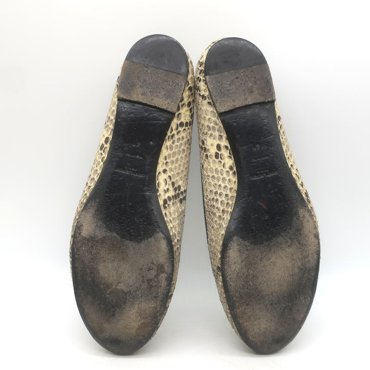 Saint Laurent Snakeskin Bow Ballet Flats Beige/Black Size 41 / US 10.5