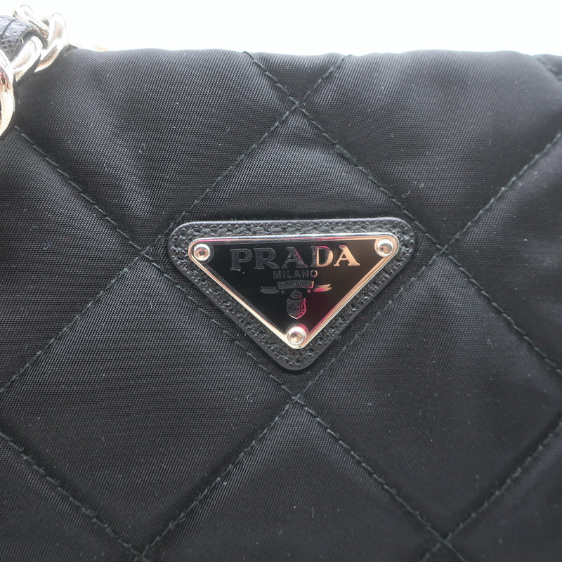 Prada Quilted Tessuto Nylon Impuntu Chain Strap Tote Black Large Shoulder Bag