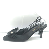Chanel Camellia CC Faux Pearl Slingback Pumps Black Grosgrain Size 41