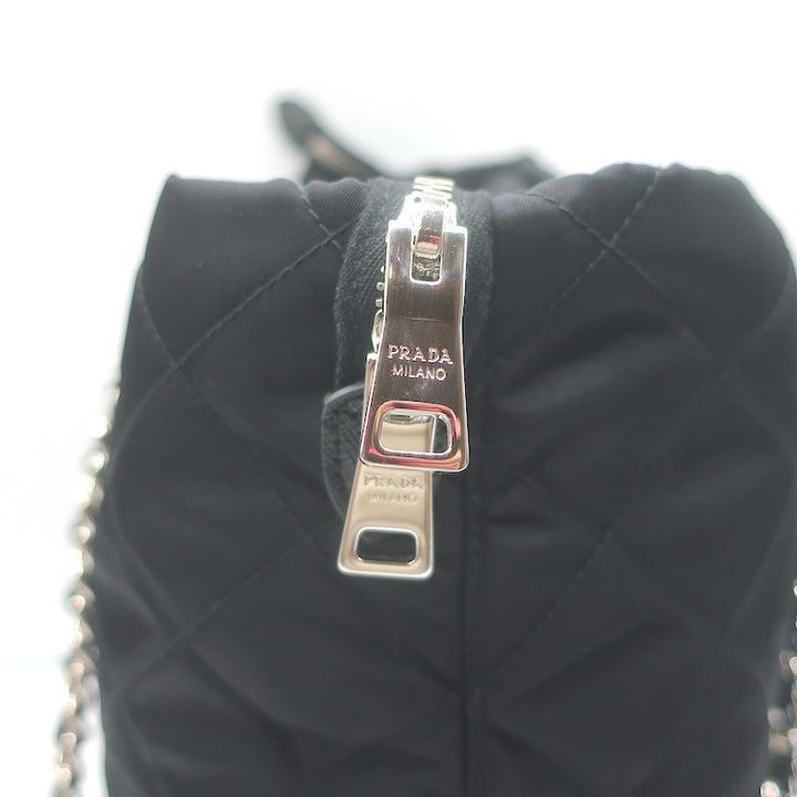 Prada Quilted Tessuto Nylon Impuntu Chain Strap Tote Black Large Shoulder Bag