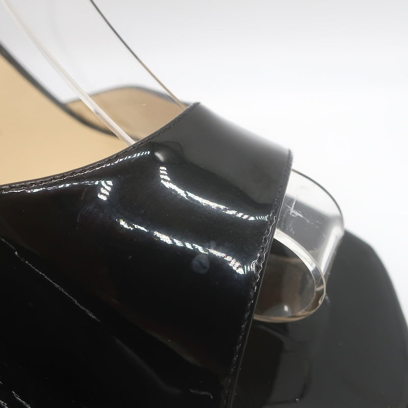 Jimmy Choo Brien Ankle Strap Wedge Sandals Black Patent Leather Size 41/US 10.5