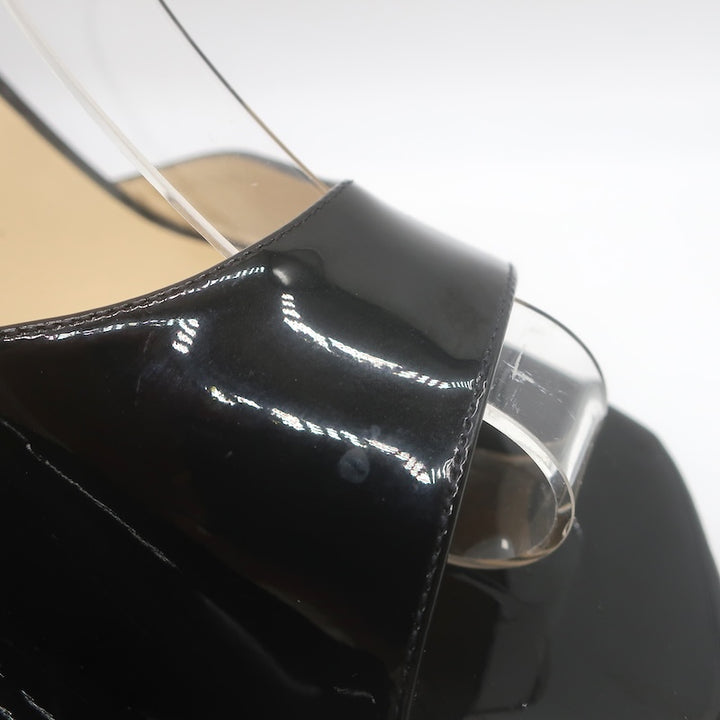 Jimmy Choo Brien Ankle Strap Wedge Sandals Black Patent Leather Size 41/US 10.5