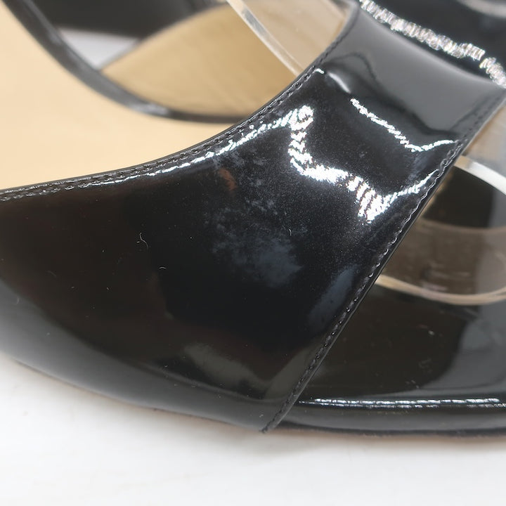 Jimmy Choo Brien Ankle Strap Wedge Sandals Black Patent Leather Size 41/US 10.5