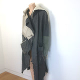 Greg Lauren Nomad Shearling-Hood Coat Beige Military Canvas & Gray Wool Size 3