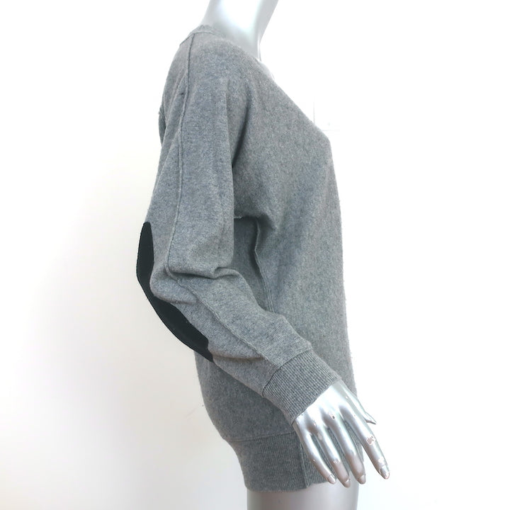 Brochu Walker Elbow Patch Sweater Gray Wool-Cashmere Size Medium V-Neck Pullover