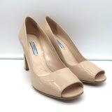 Prada Peep Toe Pumps Nude Patent Leather Size 39.5