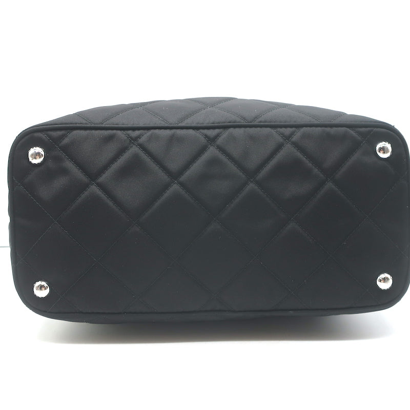 Prada Quilted Tessuto Nylon Impuntu Chain Strap Tote Black Large Shoulder Bag