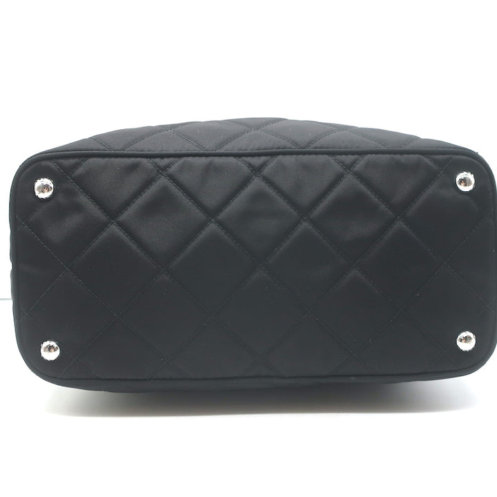 Prada Quilted Tessuto Nylon Impuntu Chain Strap Tote Black Large Shoulder Bag