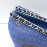 Chanel Chain Link Cap Toe Pumps Blue Denim Size 36 Pointed Toe Kitten Heel NEW
