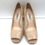 Prada Peep Toe Pumps Nude Patent Leather Size 39.5