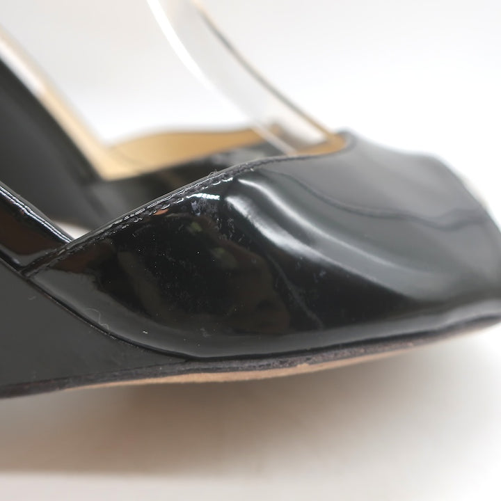 Jimmy Choo Brien Ankle Strap Wedge Sandals Black Patent Leather Size 41/US 10.5