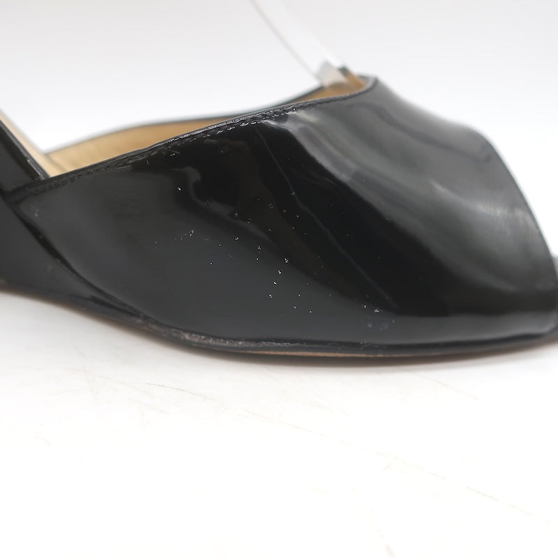 Jimmy Choo Brien Ankle Strap Wedge Sandals Black Patent Leather Size 41/US 10.5