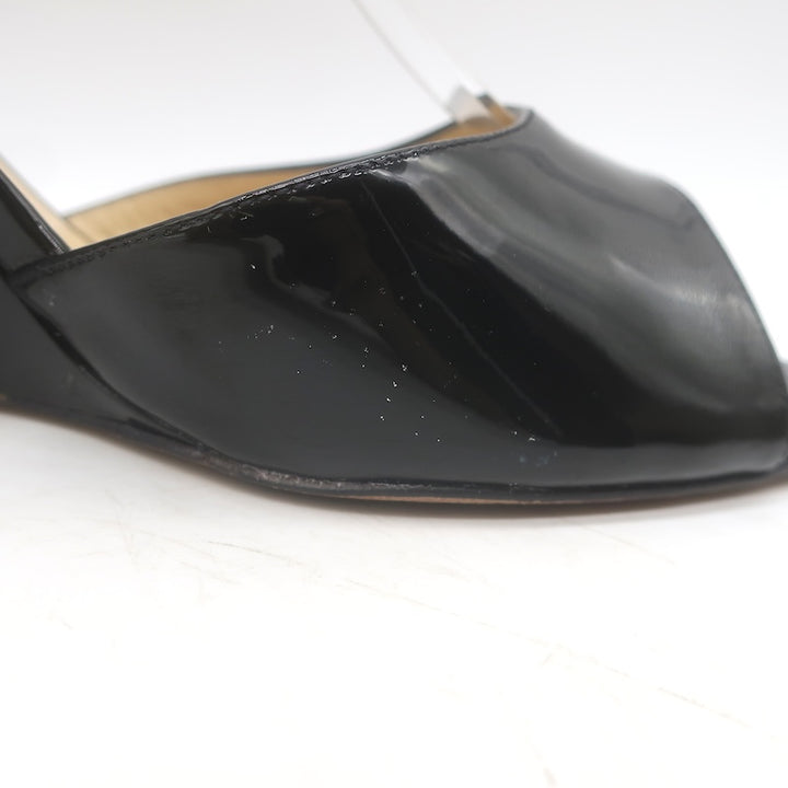 Jimmy Choo Brien Ankle Strap Wedge Sandals Black Patent Leather Size 41/US 10.5
